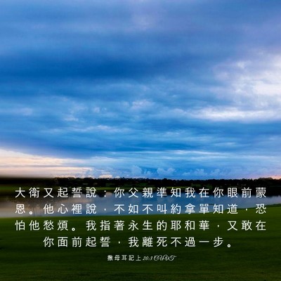 Picture 03 - 撒 母 耳 記 上 20:3 CUVT - 大 衛 又 起 誓 說 ： 你 父 親 準 知 - Bible Verse Picture
