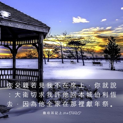 Picture 03 - 撒 母 耳 記 上 20:6 CUVT - 你 父 親 若 見 我 不 在 席 上 ， 你 - Bible Verse Picture