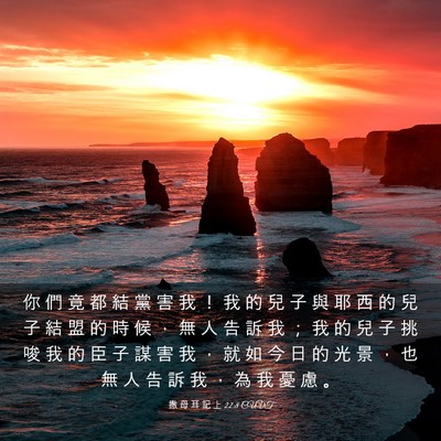 Picture 03 - 撒 母 耳 記 上 22:8 CUVT - 你 們 竟 都 結 黨 害 我 ！ 我 的 兒 - Bible Verse Picture