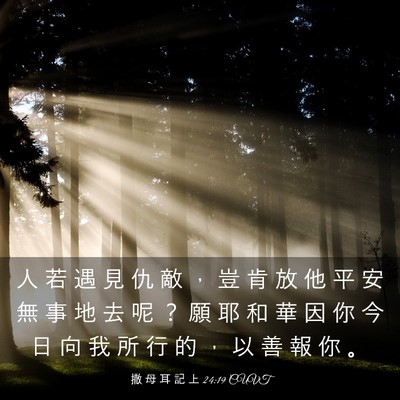 Picture 03 - 撒 母 耳 記 上 24:19 CUVT - 人 若 遇 見 仇 敵 ， 豈 肯 放 他 平 - Bible Verse Picture