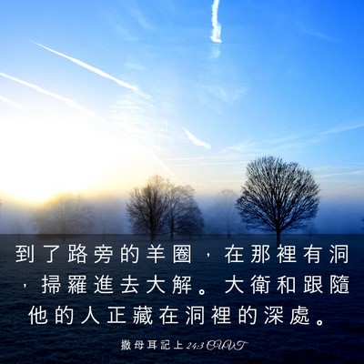 Picture 03 - 撒 母 耳 記 上 24:3 CUVT - 到 了 路 旁 的 羊 圈 ， 在 那 裡 有 - Bible Verse Picture