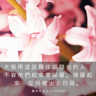 Picture 03 - 撒 母 耳 記 上 24:7 CUVT - 大 衛 用 這 話 攔 住 跟 隨 他 的 人 - Bible Verse Picture