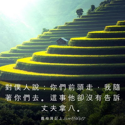 Picture 03 - 撒 母 耳 記 上 25:19 CUVT - 對 僕 人 說 ： 你 們 前 頭 走 ， 我 - Bible Verse Picture