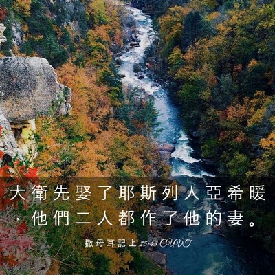 Picture 03 - 撒 母 耳 記 上 25:43 CUVT - 大 衛 先 娶 了 耶 斯 列 人 亞 希 暖 - Bible Verse Picture
