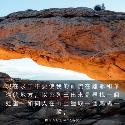 Picture 03 - 撒 母 耳 記 上 26:20 CUVT - 現 在 求 王 不 要 使 我 的 血 流 在 - Bible Verse Picture