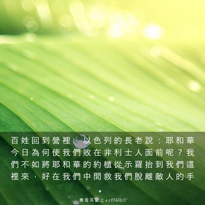 Picture 03 - 撒 母 耳 記 上 4:3 CUVT - 百 姓 回 到 營 裡 ， 以 色 列 的 長 - Bible Verse Picture