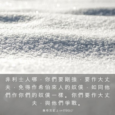 Picture 03 - 撒 母 耳 記 上 4:9 CUVT - 非 利 士 人 哪 ， 你 們 要 剛 強 ， - Bible Verse Picture