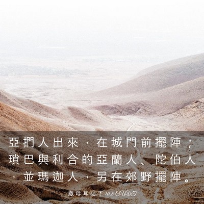 Picture 03 - 撒 母 耳 記 下 10:8 CUVT - 亞 捫 人 出 來 ， 在 城 門 前 擺 陣 - Bible Verse Picture