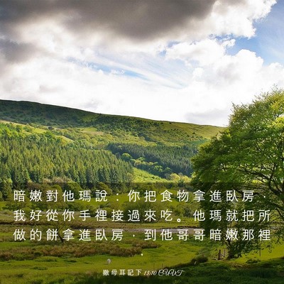 Picture 03 - 撒 母 耳 記 下 13:10 CUVT - 暗 嫩 對 他 瑪 說 ： 你 把 食 物 拿 - Bible Verse Picture