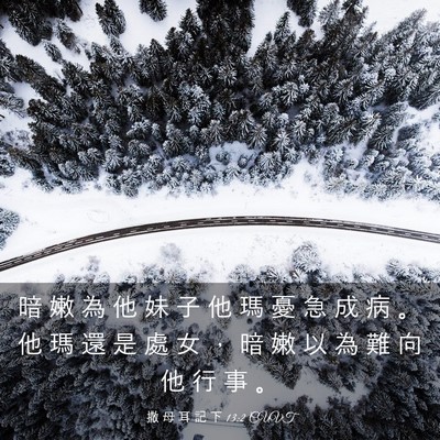 Picture 03 - 撒 母 耳 記 下 13:2 CUVT - 暗 嫩 為 他 妹 子 他 瑪 憂 急 成 病 - Bible Verse Picture