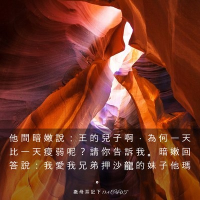 Picture 03 - 撒 母 耳 記 下 13:4 CUVT - 他 問 暗 嫩 說 ： 王 的 兒 子 啊 ， - Bible Verse Picture