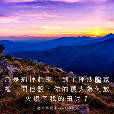 Picture 03 - 撒 母 耳 記 下 14:31 CUVT - 於 是 約 押 起 來 ， 到 了 押 沙 龍 - Bible Verse Picture