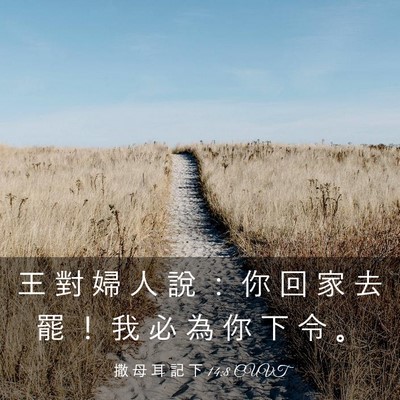 Picture 03 - 撒 母 耳 記 下 14:8 CUVT - 王 對 婦 人 說 ： 你 回 家 去 罷 ！ - Bible Verse Picture
