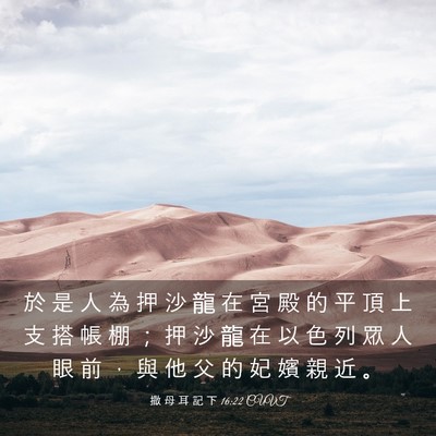 Picture 03 - 撒 母 耳 記 下 16:22 CUVT - 於 是 人 為 押 沙 龍 在 宮 殿 的 平 - Bible Verse Picture