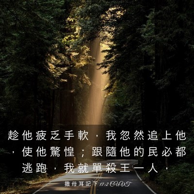 Picture 03 - 撒 母 耳 記 下 17:2 CUVT - 趁 他 疲 乏 手 軟 ， 我 忽 然 追 上 - Bible Verse Picture