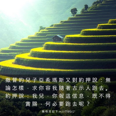 Picture 03 - 撒 母 耳 記 下 18:22 CUVT - 撒 督 的 兒 子 亞 希 瑪 斯 又 對 約 - Bible Verse Picture