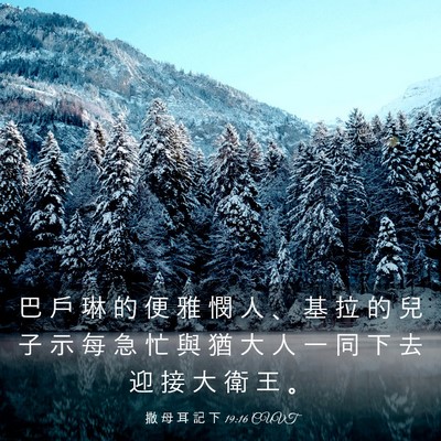 Picture 03 - 撒 母 耳 記 下 19:16 CUVT - 巴 戶 琳 的 便 雅 憫 人 、 基 拉 的 - Bible Verse Picture