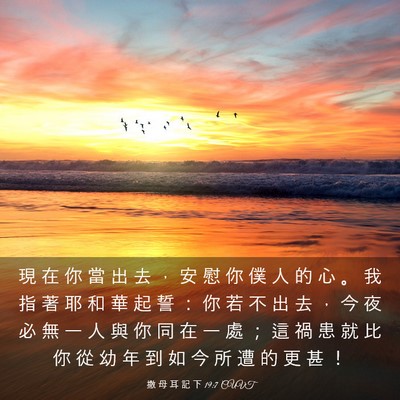 Picture 03 - 撒 母 耳 記 下 19:7 CUVT - 現 在 你 當 出 去 ， 安 慰 你 僕 人 - Bible Verse Picture