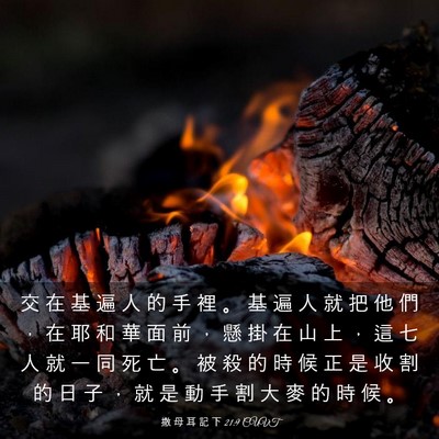 Picture 03 - 撒 母 耳 記 下 21:9 CUVT - 交 在 基 遍 人 的 手 裡 。 基 遍 人 - Bible Verse Picture