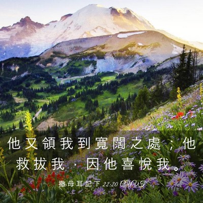 Picture 03 - 撒 母 耳 記 下 22:20 CUVT - 他 又 領 我 到 寬 闊 之 處 ； 他 救 - Bible Verse Picture