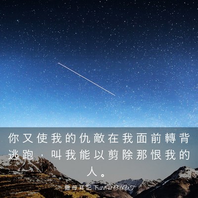 Picture 03 - 撒 母 耳 記 下 22:41 CUVT - 你 又 使 我 的 仇 敵 在 我 面 前 轉 - Bible Verse Picture