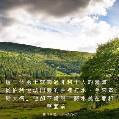 Picture 03 - 撒 母 耳 記 下 23:16 CUVT - 這 三 個 勇 士 就 闖 過 非 利 士 人 - Bible Verse Picture