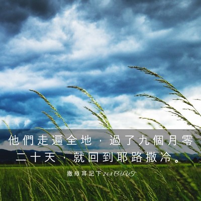 Picture 03 - 撒 母 耳 記 下 24:8 CUVT - 他 們 走 遍 全 地 ， 過 了 九 個 月 - Bible Verse Picture