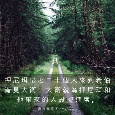 Picture 03 - 撒 母 耳 記 下 3:20 CUVT - 押 尼 珥 帶 著 二 十 個 人 來 到 希 - Bible Verse Picture