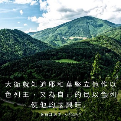 Picture 03 - 撒 母 耳 記 下 5:12 CUVT - 大 衛 就 知 道 耶 和 華 堅 立 他 作 - Bible Verse Picture