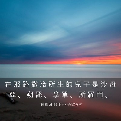 Picture 03 - 撒 母 耳 記 下 5:14 CUVT - 在 耶 路 撒 冷 所 生 的 兒 子 是 沙 - Bible Verse Picture