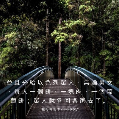 Picture 03 - 撒 母 耳 記 下 6:19 CUVT - 並 且 分 給 以 色 列 眾 人 ， 無 論 - Bible Verse Picture