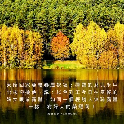 Picture 03 - 撒 母 耳 記 下 6:20 CUVT - 大 衛 回 家 要 給 眷 屬 祝 福 ； 掃 - Bible Verse Picture