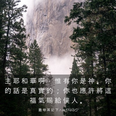 Picture 03 - 撒 母 耳 記 下 7:28 CUVT - 主 耶 和 華 啊 ， 惟 有 你 是 神 。 - Bible Verse Picture