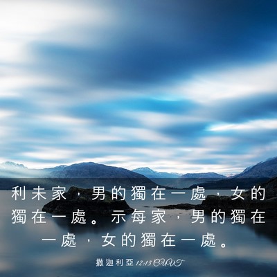 Picture 03 - 撒 迦 利 亞 12:13 CUVT - 利 未 家 ， 男 的 獨 在 一 處 ， 女 - Bible Verse Picture