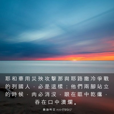 Picture 03 - 撒 迦 利 亞 14:12 CUVT - 耶 和 華 用 災 殃 攻 擊 那 與 耶 路 - Bible Verse Picture