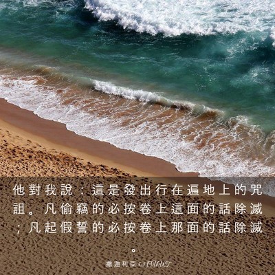 Picture 03 - 撒 迦 利 亞 5:3 CUVT - 他 對 我 說 ： 這 是 發 出 行 在 遍 - Bible Verse Picture