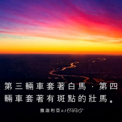 Picture 03 - 撒 迦 利 亞 6:3 CUVT - 第 三 輛 車 套 著 白 馬 ， 第 四 輛 - Bible Verse Picture