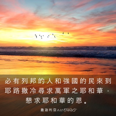 Picture 03 - 撒 迦 利 亞 8:22 CUVT - 必 有 列 邦 的 人 和 強 國 的 民 來 - Bible Verse Picture