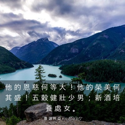 Picture 03 - 撒 迦 利 亞 9:17 CUVT - 他 的 恩 慈 何 等 大 ！ 他 的 榮 美 - Bible Verse Picture