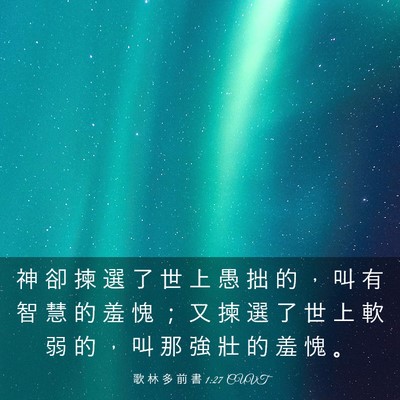 Picture 03 - 歌 林 多 前 書 1:27 CUVT - 神 卻 揀 選 了 世 上 愚 拙 的 ， 叫 - Bible Verse Picture