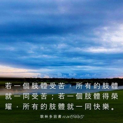 Picture 03 - 歌 林 多 前 書 12:26 CUVT - 若 一 個 肢 體 受 苦 ， 所 有 的 肢 - Bible Verse Picture