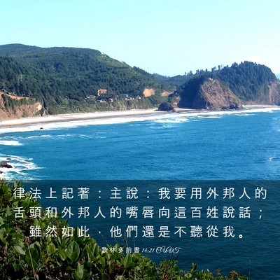 Picture 03 - 歌 林 多 前 書 14:21 CUVT - 律 法 上 記 著 ： 主 說 ： 我 要 用 - Bible Verse Picture