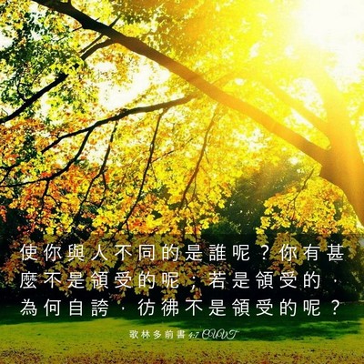 Picture 03 - 歌 林 多 前 書 4:7 CUVT - 使 你 與 人 不 同 的 是 誰 呢 ？ 你 - Bible Verse Picture