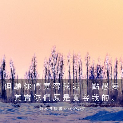Picture 03 - 歌 林 多 後 書 11:1 CUVT - 但 願 你 們 寬 容 我 這 一 點 愚 妄 - Bible Verse Picture