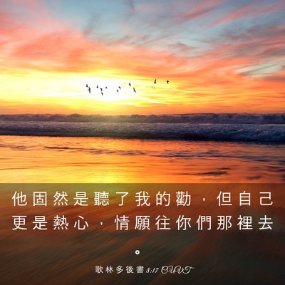 Picture 03 - 歌 林 多 後 書 8:17 CUVT - 他 固 然 是 聽 了 我 的 勸 ， 但 自 - Bible Verse Picture