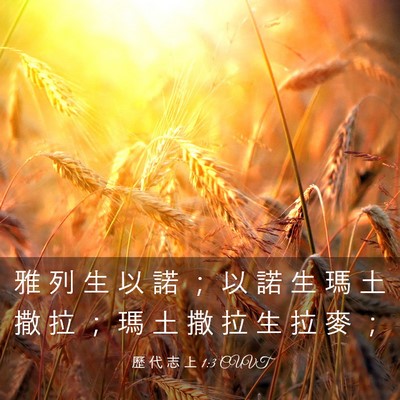Picture 03 - 歷 代 志 上 1:3 CUVT - 雅 列 生 以 諾 ； 以 諾 生 瑪 土 撒 - Bible Verse Picture