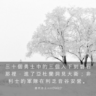 Picture 03 - 歷 代 志 上 11:15 CUVT - 三 十 個 勇 士 中 的 三 個 人 下 到 - Bible Verse Picture