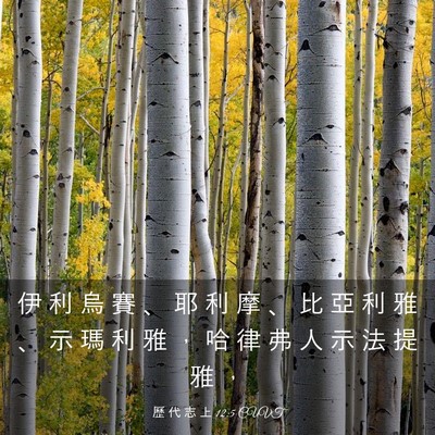 Picture 03 - 歷 代 志 上 12:5 CUVT - 伊 利 烏 賽 、 耶 利 摩 、 比 亞 利 - Bible Verse Picture