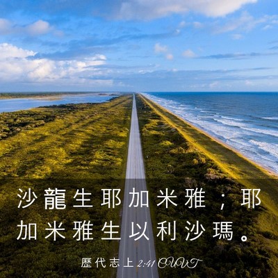 Picture 03 - 歷 代 志 上 2:41 CUVT - 沙 龍 生 耶 加 米 雅 ； 耶 加 米 雅 - Bible Verse Picture