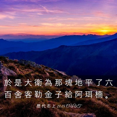Picture 03 - 歷 代 志 上 21:25 CUVT - 於 是 大 衛 為 那 塊 地 平 了 六 百 - Bible Verse Picture